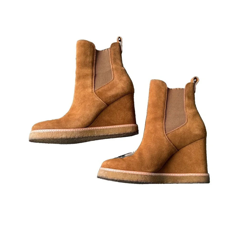 Steve Madden Mooris Wedge Chelsea Boot 9M Brown Suede Leather Boho Fall
